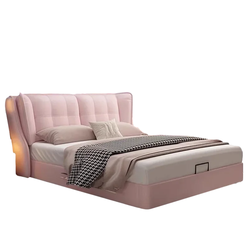 #Large Luxury Double Bed Soft Drawers Girl Floor Bedding Double Bed Storage Wood Muebles Para Dormitorio Nordic Furniture