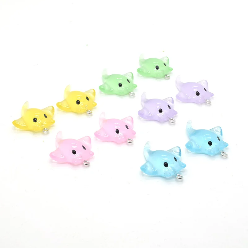 귀여운 다채로운 쥐가오리 물고기 송진 참, 귀걸이 키 체인용 만화 동물 펜던트, DIY 쥬얼리 제작, 10 개