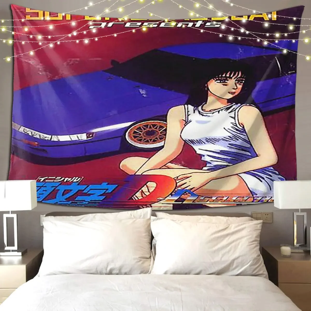 Initial D Mako Super Eurobeat Anim Tapestry Hippie Wall Hanging Aesthetic Home Tapestries for Living Room Bedroom Dorm Room