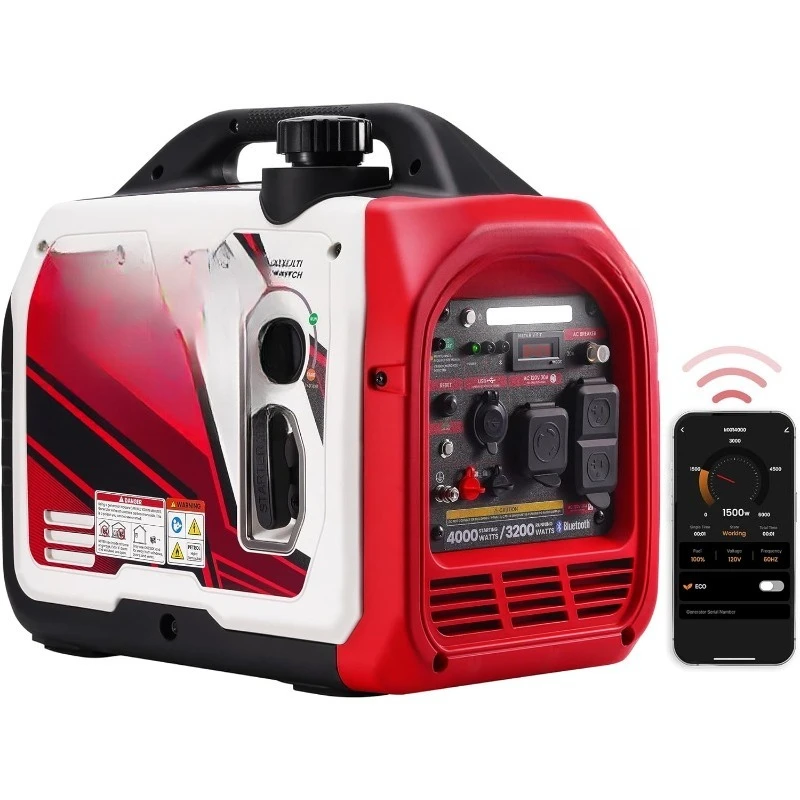 

4000 Watt Inverter Generator Portable, Bluetooth® App Remote Data Monitor, RV Ready, Gas Powered Generator with C