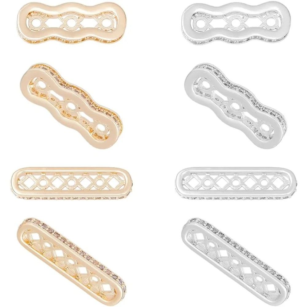 8 قطعة قضبان فاصل زركونيا النحاس مستطيل فاصل بار الخرز موصلات 3 حفرة متعددة السواحل وصلات للمجوهرات #1