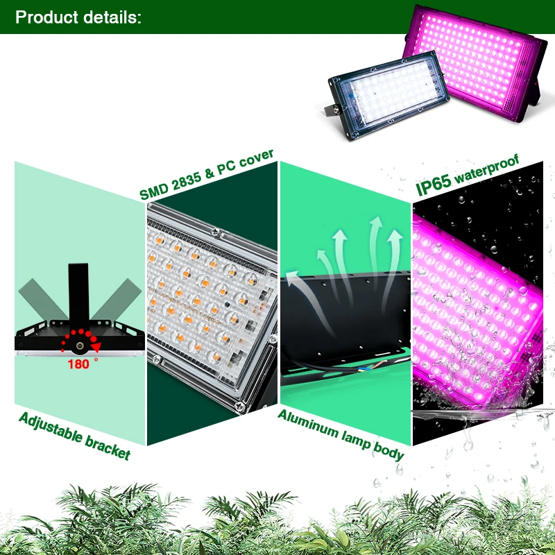 Imagem -03 - Lâmpada Led Full Spectrum Phyto Holofote com Plug de Controle Indoor Grow Light Luz de Crescimento de Plantas de Tenda ac 220v 50w 100w