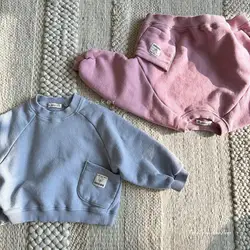 Herbst Winter neue Baby Langarm Fleece Sweatshirt Säugling Junge solide lässige Tasche Tops Kleinkind Mädchen plus Samt dicken Pullover