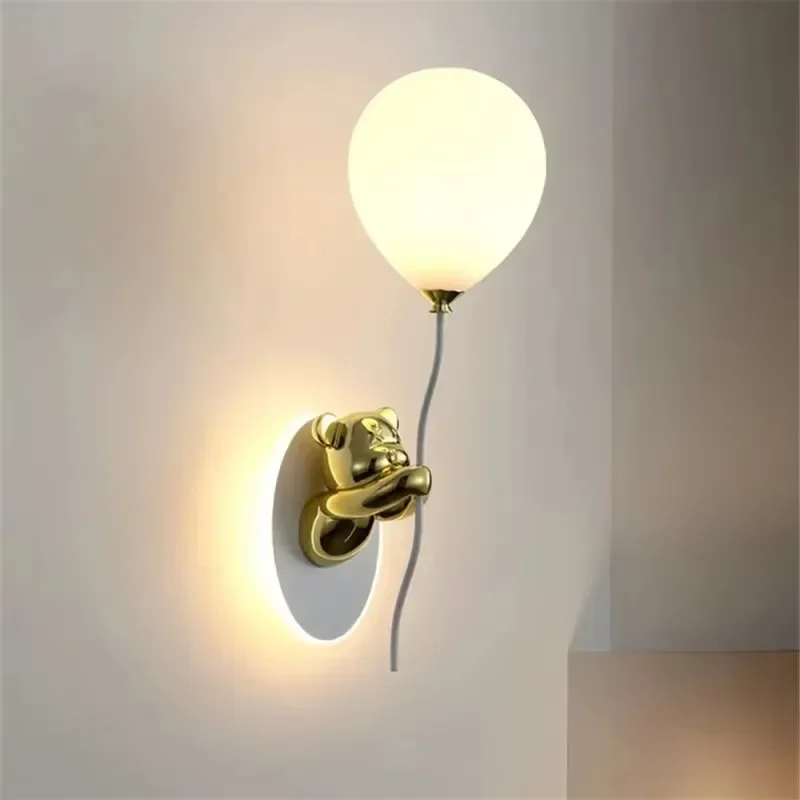 Nordic Cute Bear Balloon Wall Lamp Girls Cartoon wall Light Warm Children's Room Bedroom Decor Atmosphere Lamps view 2