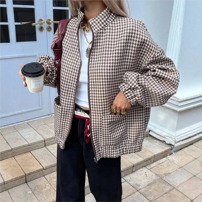 2026 New Women's Autumn/Winter Jacket With Thousand Bird Pattern Fashion Loose Casual Versatile Unique Retro Simple Niche Jacket