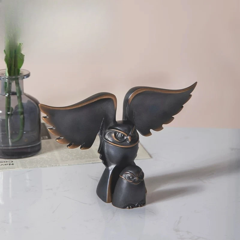 Bronze Smart Bird Creative Healing Mother and Child Warm Tabletop Ornament Original Artwork