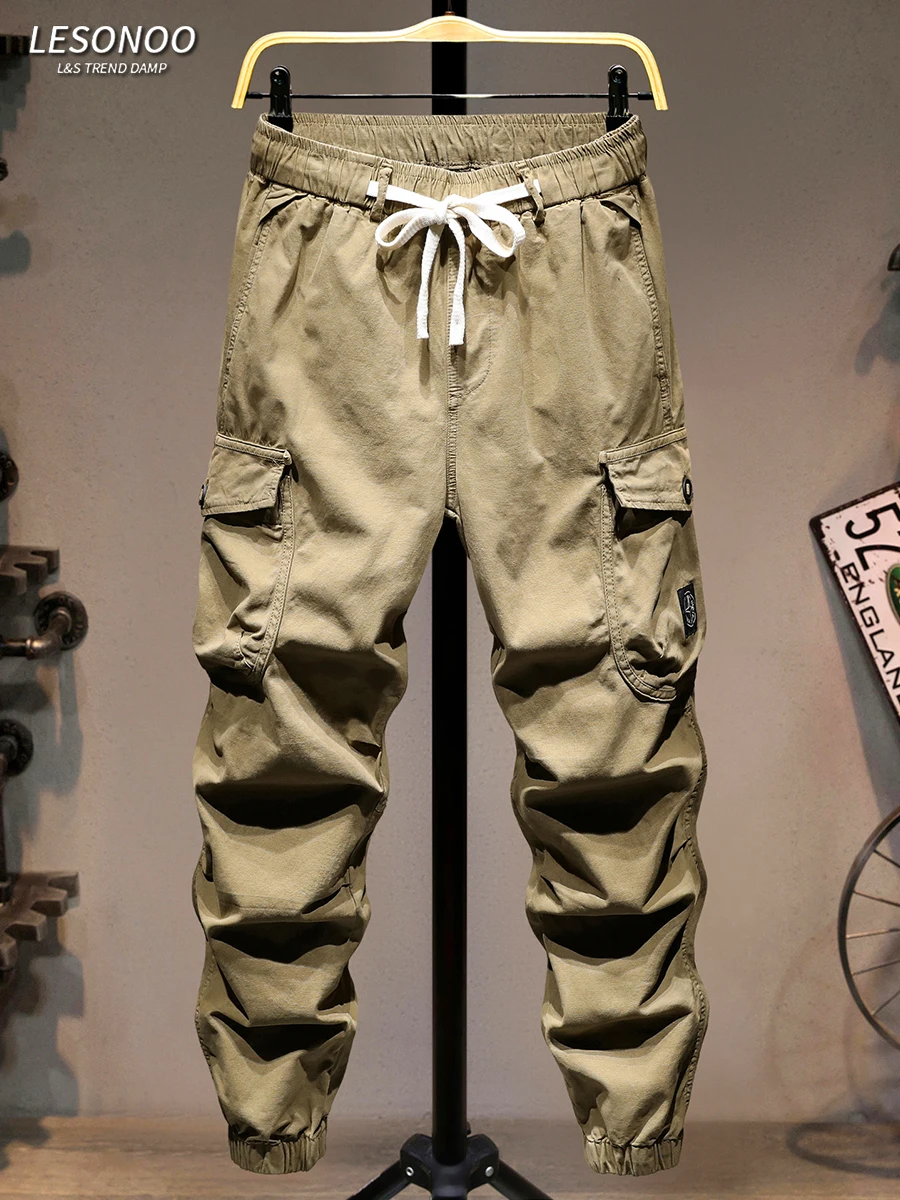 

Высококачественные рабочие брюки цвета хаки для мужчин в американском ретро-стиле, свободные повседневные брюки для молодежи с эластичным поясом, универсальные брюки с манжетами