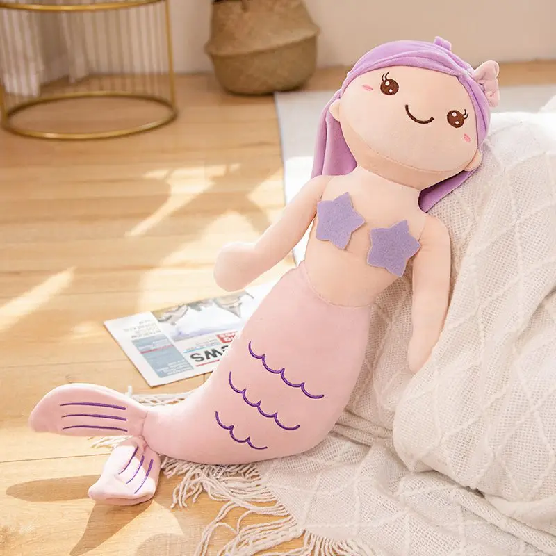 Muñeco de peluche de sirena de dibujos animados para niños y adultos, almohada bonita, juguete de peluche, regalo de cumpleaños para niñas, nuevo, 45cm-80cm