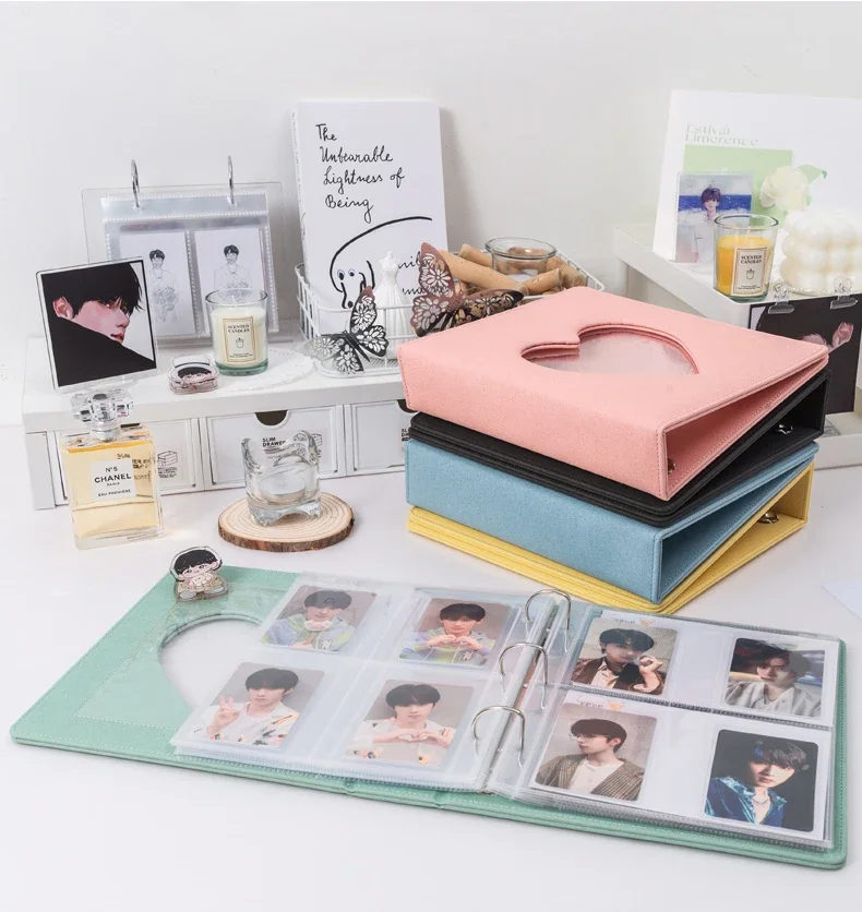 Heart 4Grid A5 Photocard Binder PU Leather 3inch Photo Holder Large Photo Album Korean Idol Photo Collect Book 3hole