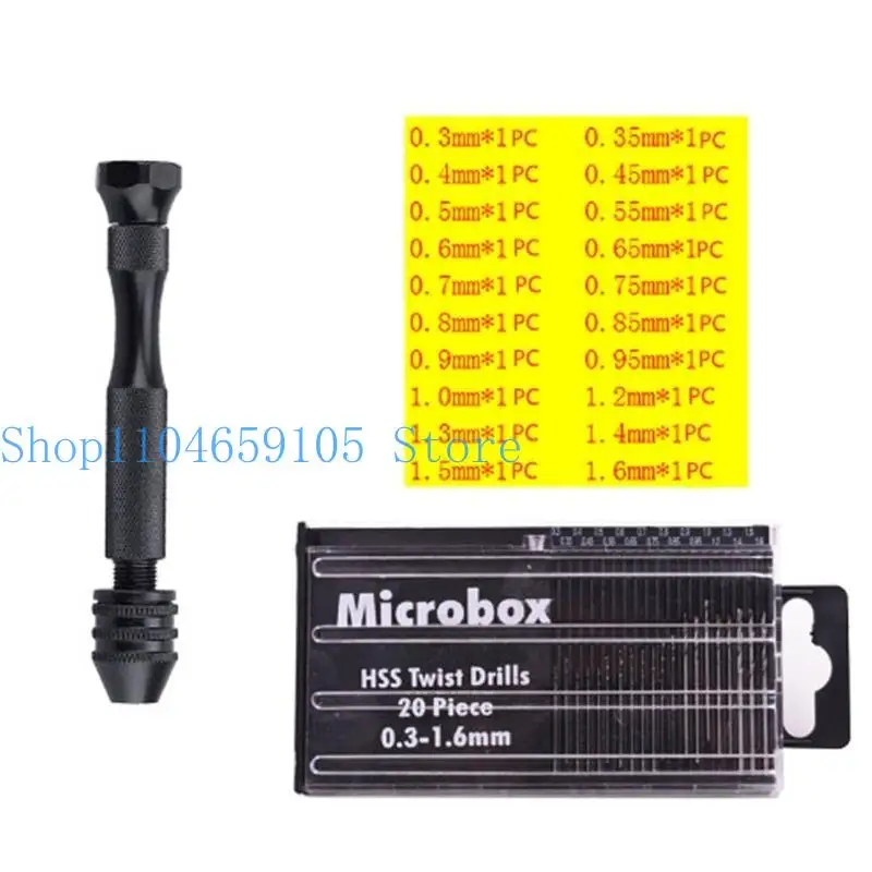 652F 1 Set professionele twist borbits Precisie Pin Vise Mini Micro Hand Boorbit Set Rotary Tools voor W/ 20 Drill Bits B
