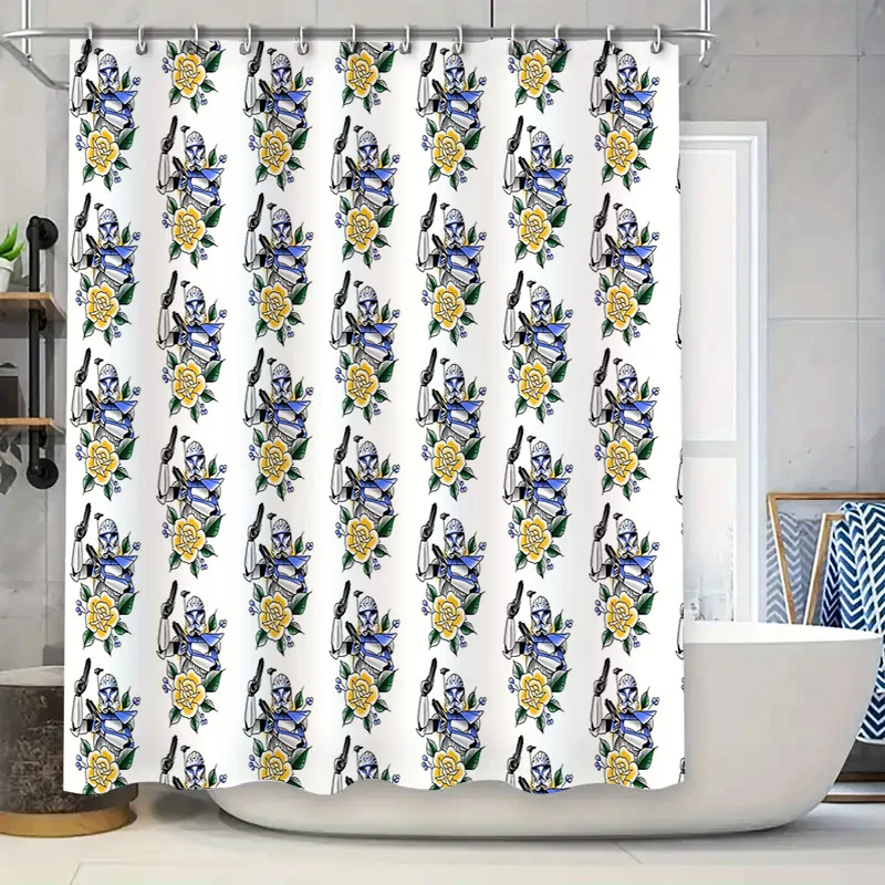 

Vintage Tattoo Shower Curtain Floral Skull Pattern Waterproof Bathroom Decor Grunge Gothic Home Textile Art Deco Wall Hanging