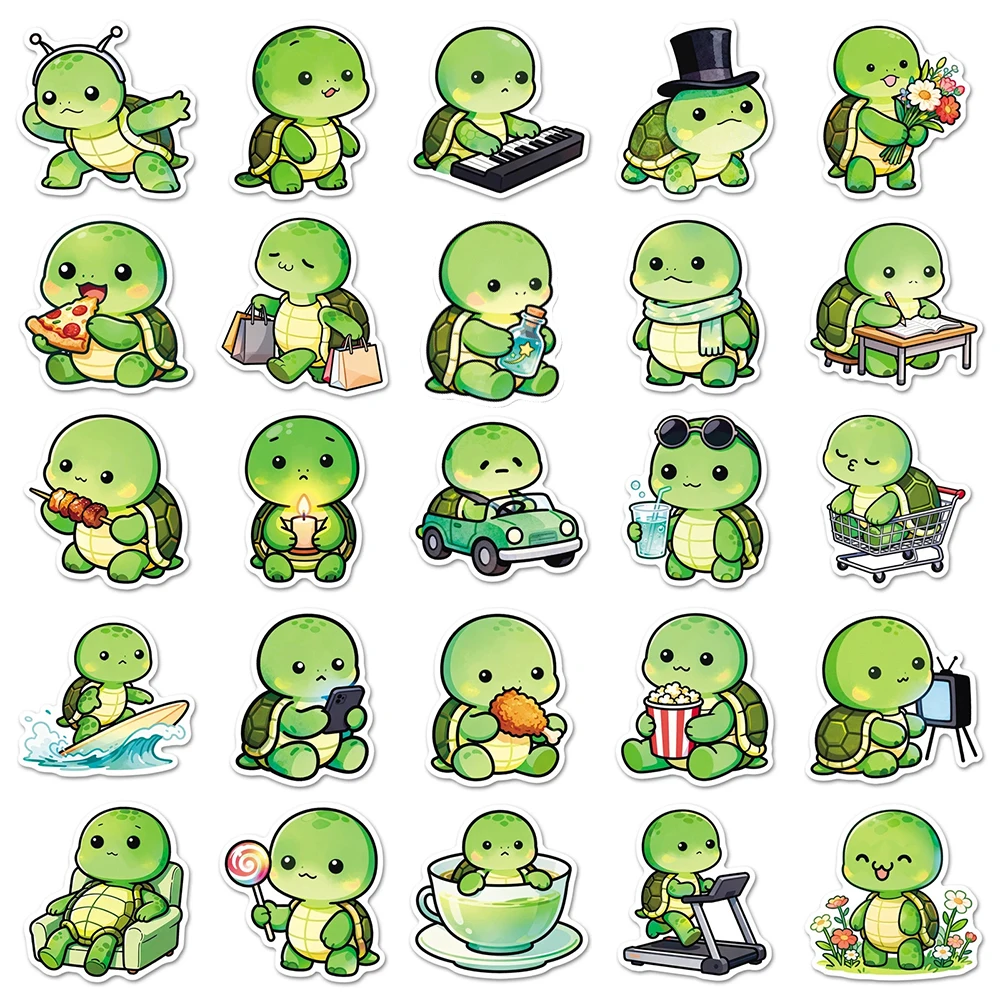 10/30/50 Stuks Leuke Grappige Groene Schildpad Cartoon Stickers Kawaii Creatieve Graffiti Sticker Notebook Waterfles telefoon Decals Verpakking