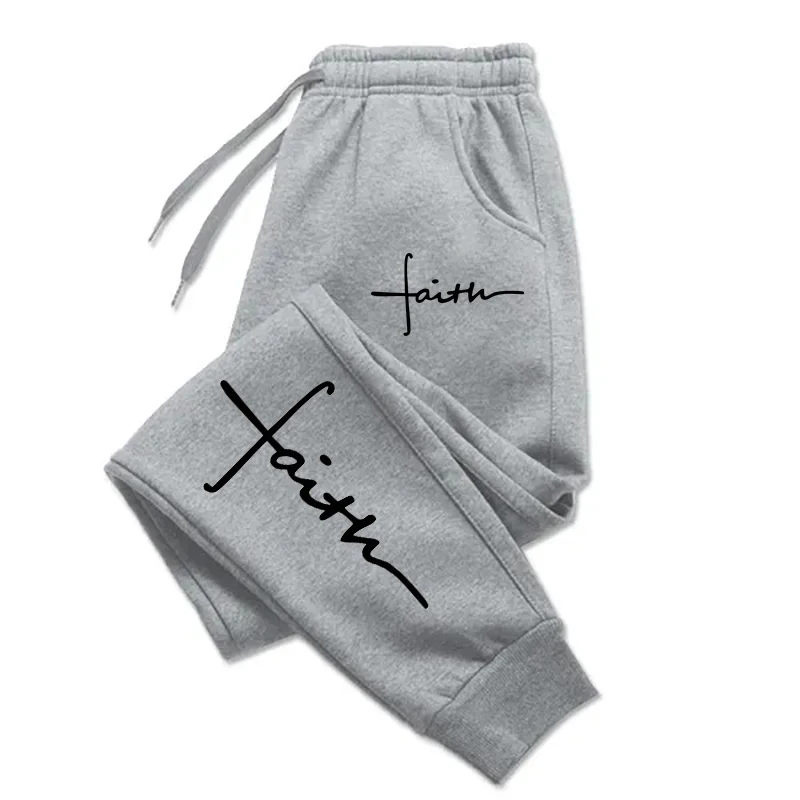 Cross Faith Prints Sweatpants Womens Joggers Fitting Outdoor Trouser Warm Casual Sportswear Pocket Long Pants Couple Clothes