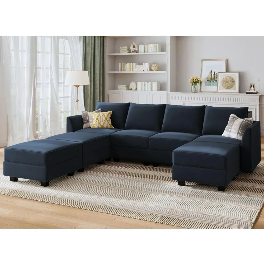 Modular Sectional Sofa Velvet U Shaped Couch with Ottomans Convertible Sectional Couch 7 Seater Sofa with Storage Seat