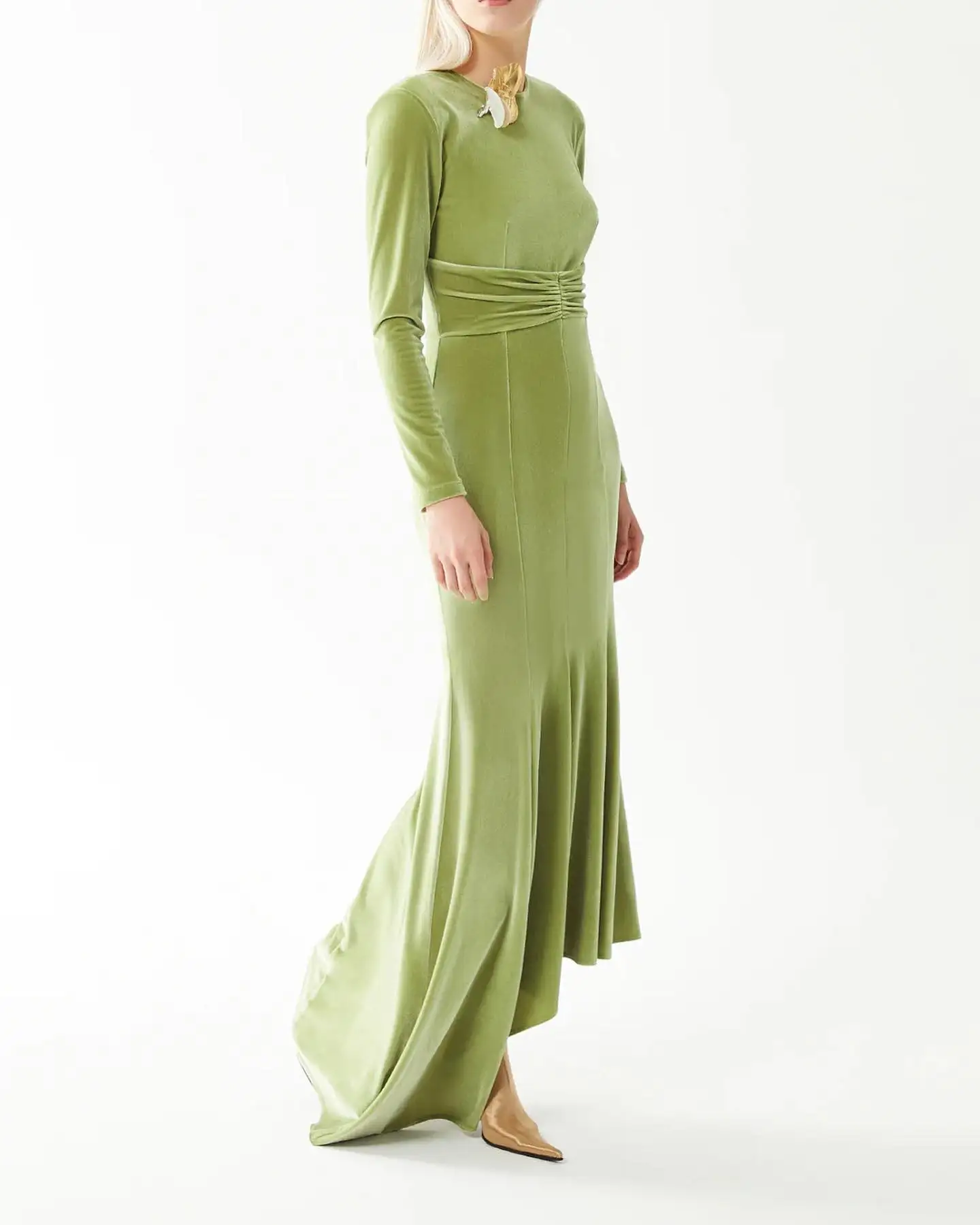 Abito da sera a sirena con fiori 3D in velluto delicato personalizzato Temperamento maniche lunghe O-collo Lunghezza pavimento فسات intellimavera