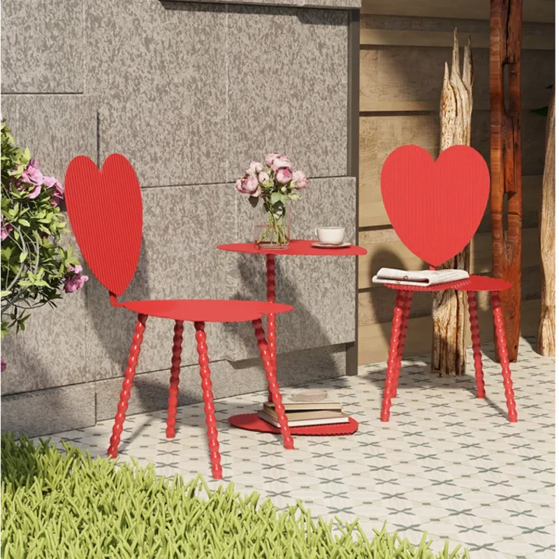 Modern Minimalist Dining Chairs with Metal Iron Tea Table, Red Coffee Chairs, Home Designer, Balcony Table, Love