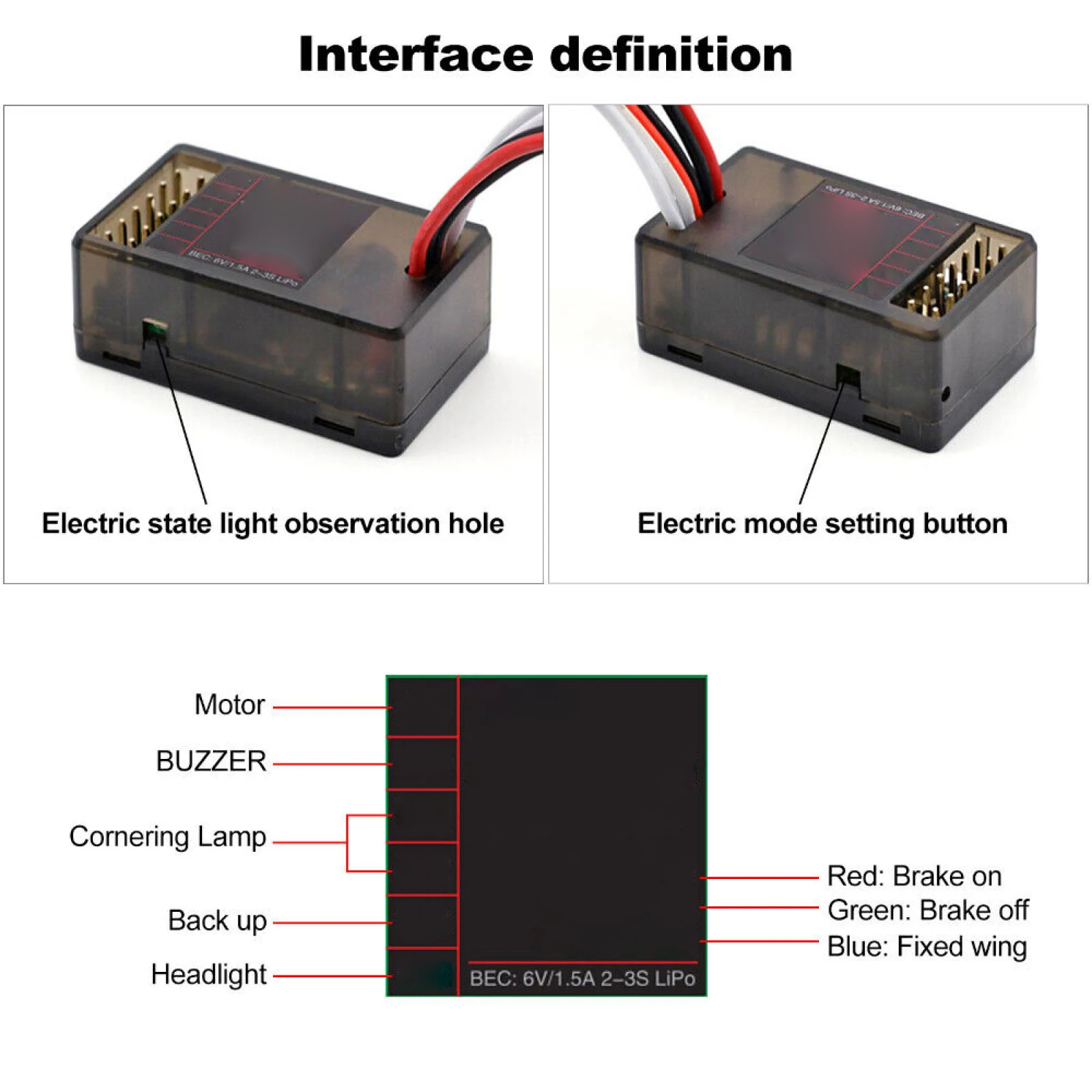 RC Car 10A ESC cepillado con freno de doble vía Control LED controlador de velocidad del Motor ajustable para 1/18 1/24 RC piezas de mejora de coche