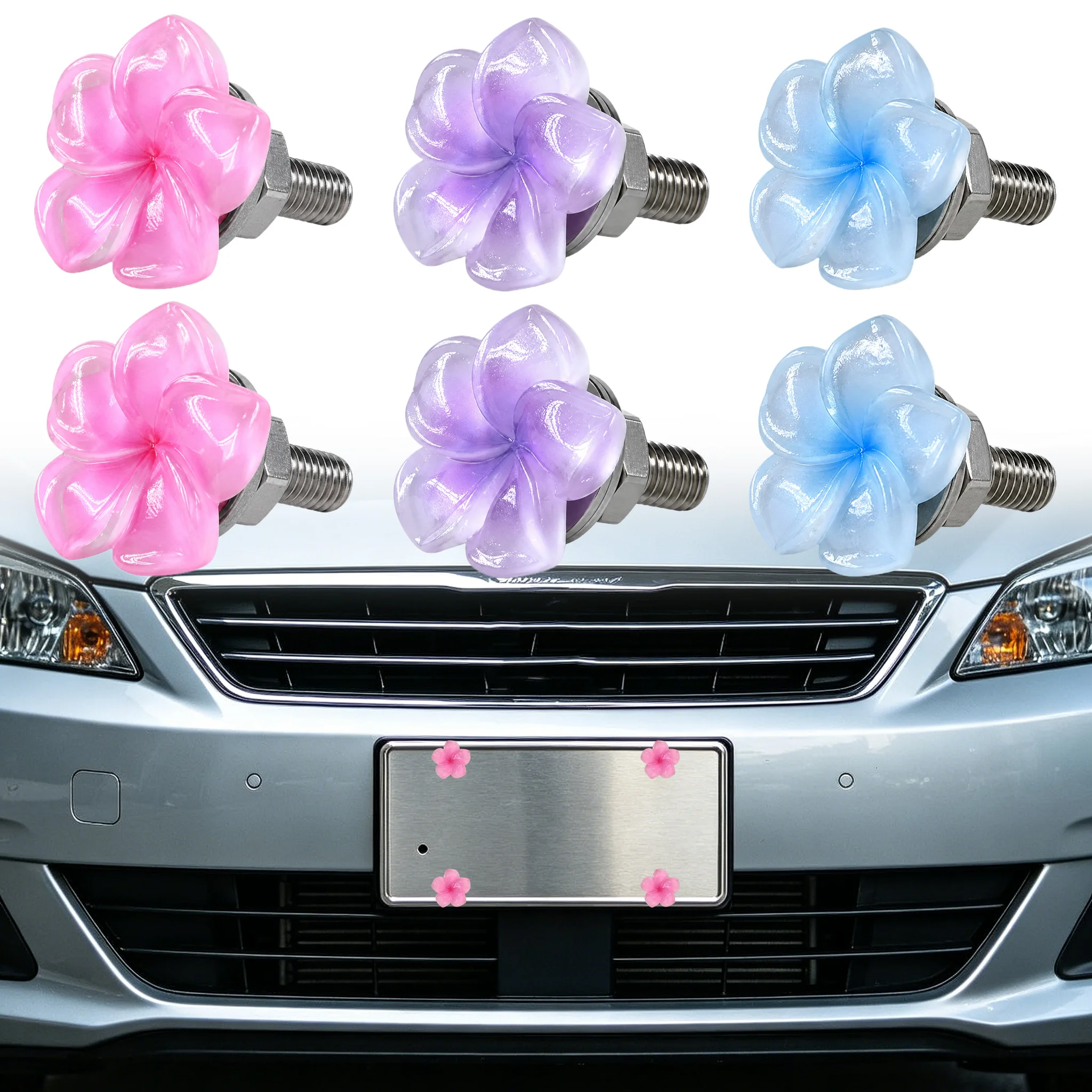 

4PCS Flower License Plate Screws, 3D Decorative Car Plate Bolts, Cute Fasteners for Cars SUVs Trucks, Car Accessories