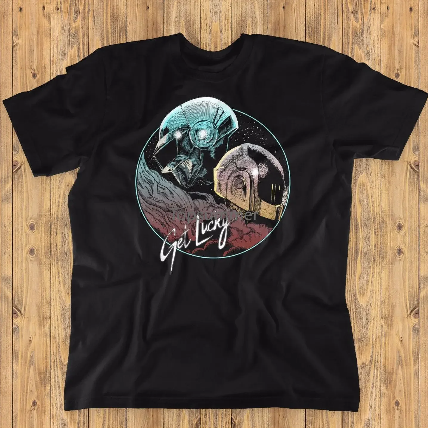 

New Design Cotton Male Tee Shirt Designing Get Lucky Unisex T-Shirt Daft Punk Eletronic Music Robot