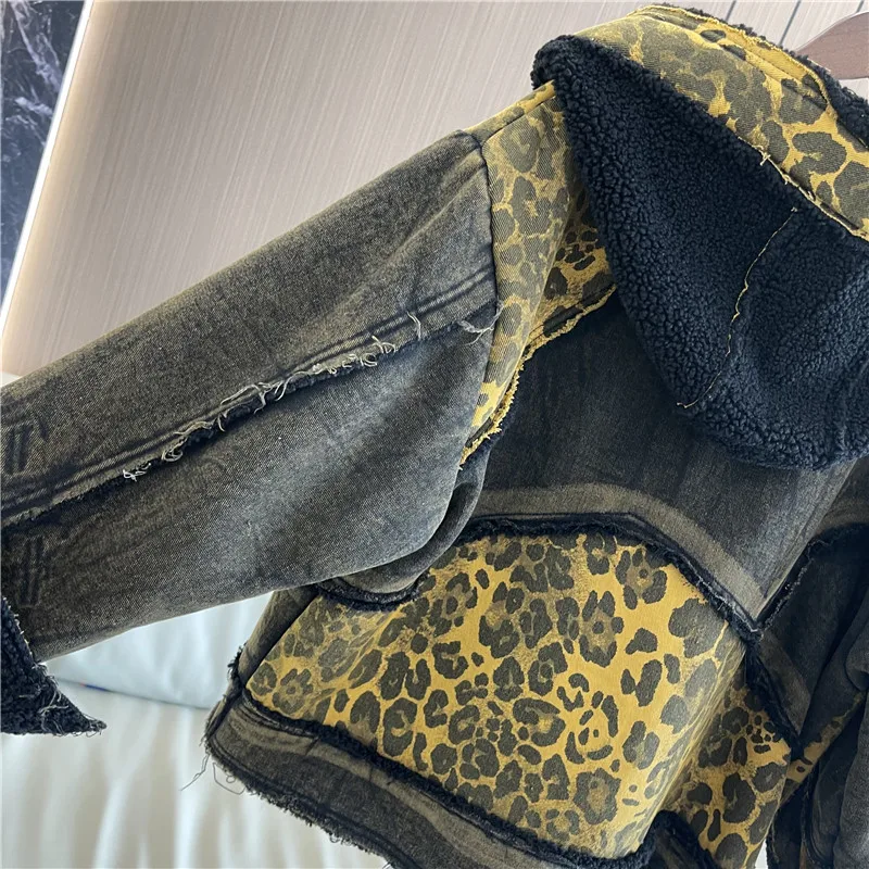 Fashion Personalized Leopard Print Hooded Jacket Women\'s New Loose Casual Long Sleeved Streetwear Single Breasted Cotton Coat