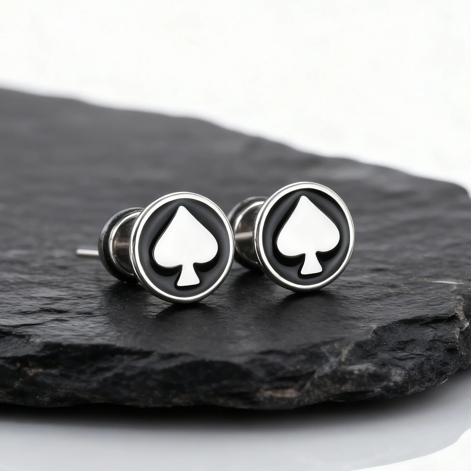 

Poker Cards Peach Heart Stud Earring for Men,Stainless Steel Small Round Stud Earrings,Piercing Earring Jewelry
