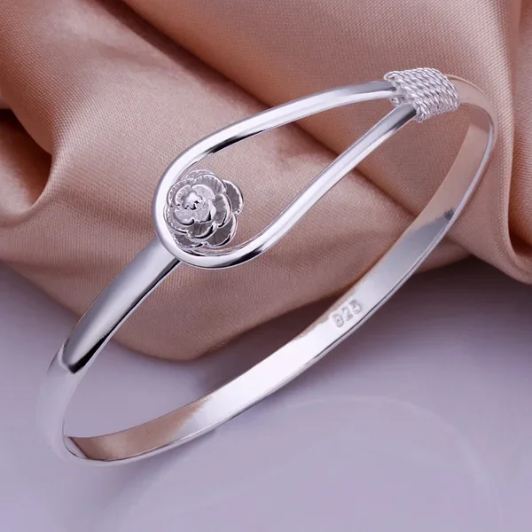 

925 Silver Plated exquisite luxury gorgeous fashion wedding women lady bracelet bangle charm stamped nice birthday gift B179
