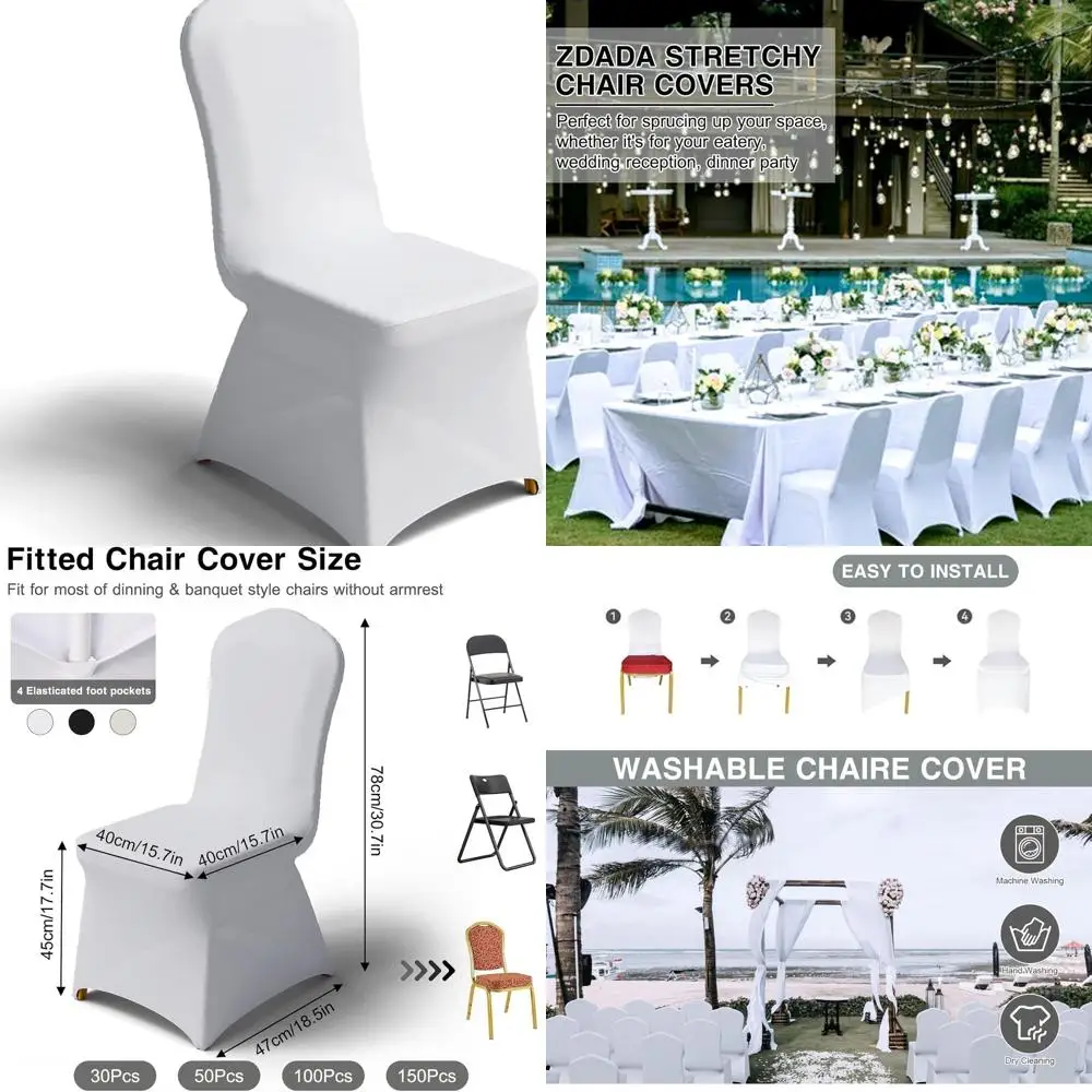 

Универсальные чехлы на свадебные стулья из спандекса, 50 шт., белые, эластичные чехлы для вечеринок, обеденных стульев