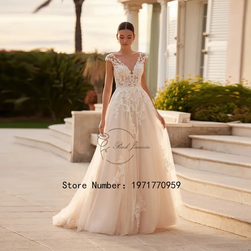 

2024 Fashion Ivory Court Train Scoop Wedding Dresses for Women Cup Sleeves Trian Court Lace Bridal Gowns Zipper Back Vestidos De