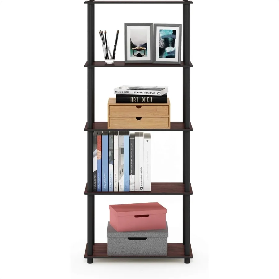 TurnNTube 5Tier Multipurpose Shelf Display Rack Storage Shelf Bookshelf Round Tubes Dark Cherry Black