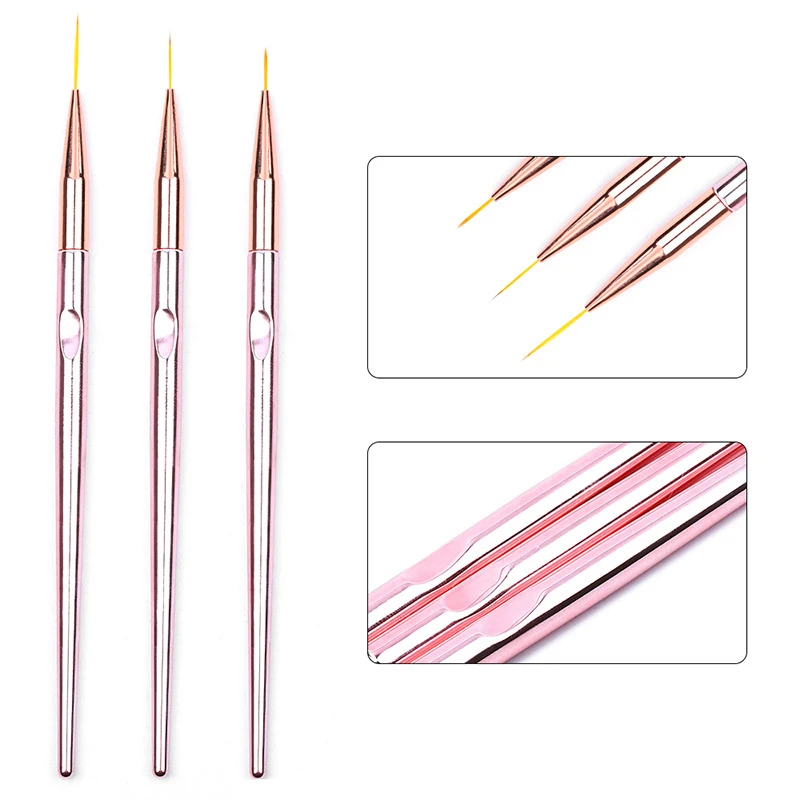 3Pcs Nail Art Liner Brushes French Stripe 3D Tips Line Stripes DIY Drawing Pen UV Gel Brushes Painting Manicure Nail Tool Sets