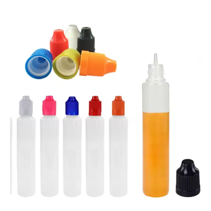 30 peças 30ml 60ml frasco conta-gotas vazio de plástico PET tampa de ponta longa para solvente de óleo com funil