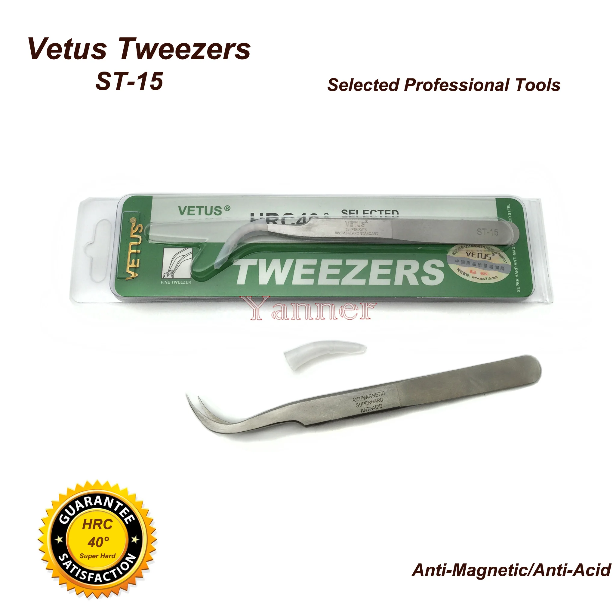 

VETUS TWEEZER ST-15 Fine Curved Tip High Quality Stainless Steel Super Hard Anti-magnetic and Anti-Acid precision tweezers