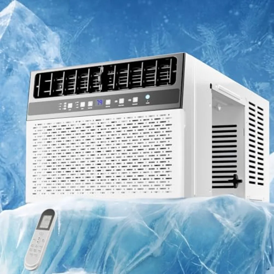 

Bedroom window AC unit, aluminum housing, white, ultra quiet 12000 BTU U-shaped design for full view, cools up to 550 sq. ft