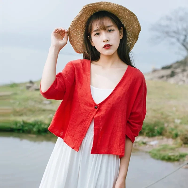 الرجعية اليابانية القطن الكتان الصغيرة awl الفنية تنوعا المرأة واقية من الشمس مكيف الهواء irt ort ملابس خارجية