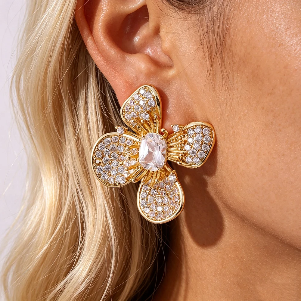 ZAKOL Luxuriöse Vintage-Blumenform-Ohrstecker für Damen, mehrfarbiger Zirkonia-Stein, auffälliger Ohrschmuck für Hochzeiten – Detail 7