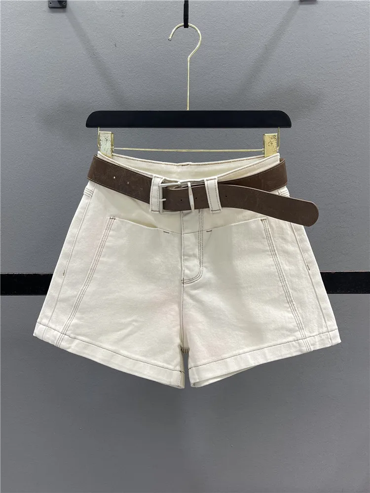 

2025 Summer Denim Short Jeans Women's Elastic Simple Short Slim Versatile Apricot Solid Brand High Quality Pants Female Wh9