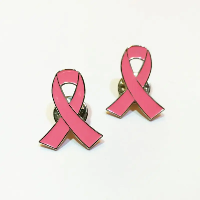 สีชมพู Bowknot เข็มกลัดโลหะผสมเคลือบมะเร็งเต้านมโลโก้ริบบิ้น Lapel Pins Badge