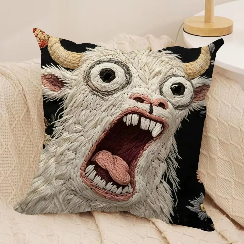 Scream Animals Retro 2D Double Sided Cushion Cover, Soft Polyester Pillow Case with Hidden Zipper for Living Room Sofa Home