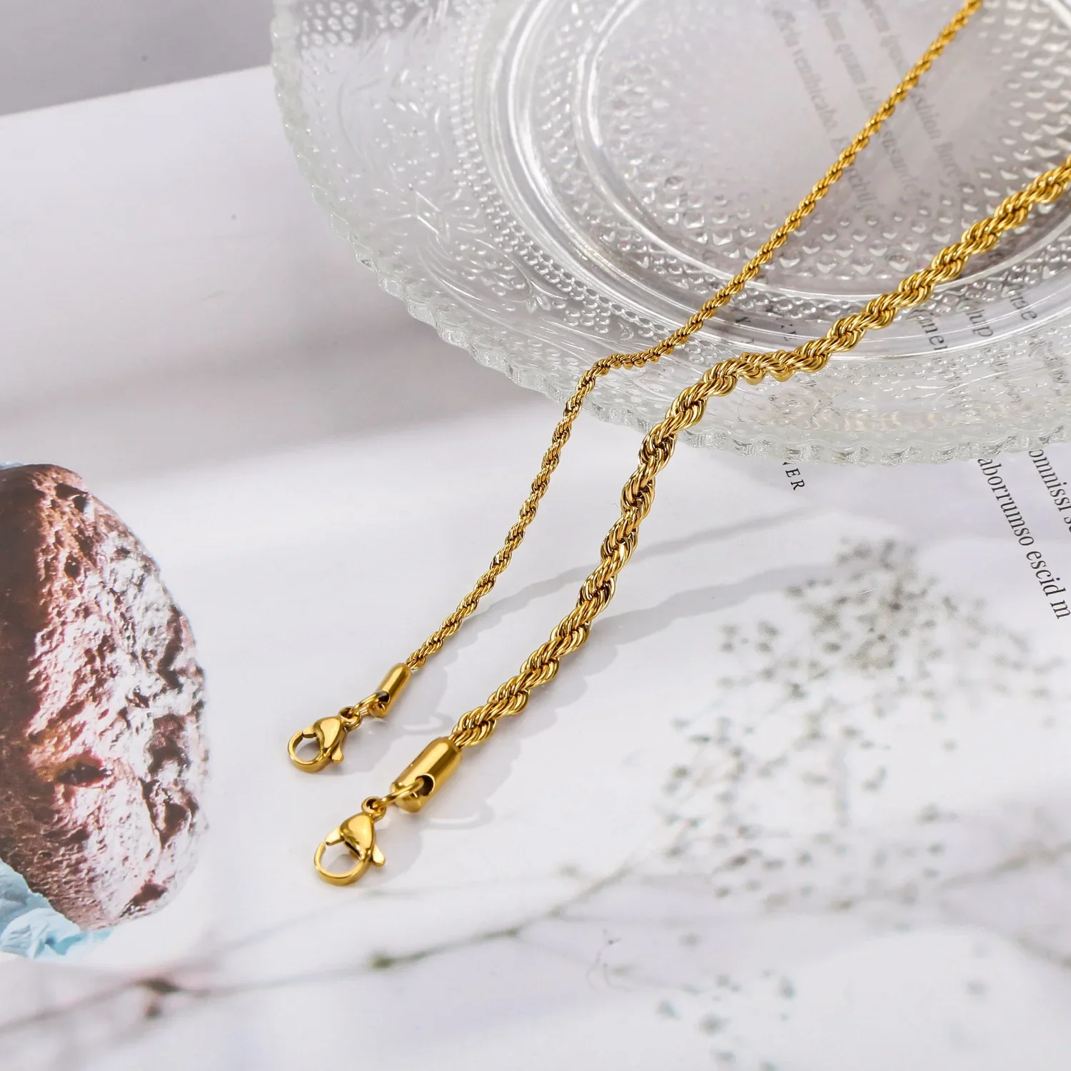 2-5 مللي متر سوار الفولاذ المقاوم للصدأ للنساء الرجال الذهب اللون تويست حبل سلسلة الإسورة مع سلسلة ممتدة مقاوم للماء مجوهرات الحفلات #3