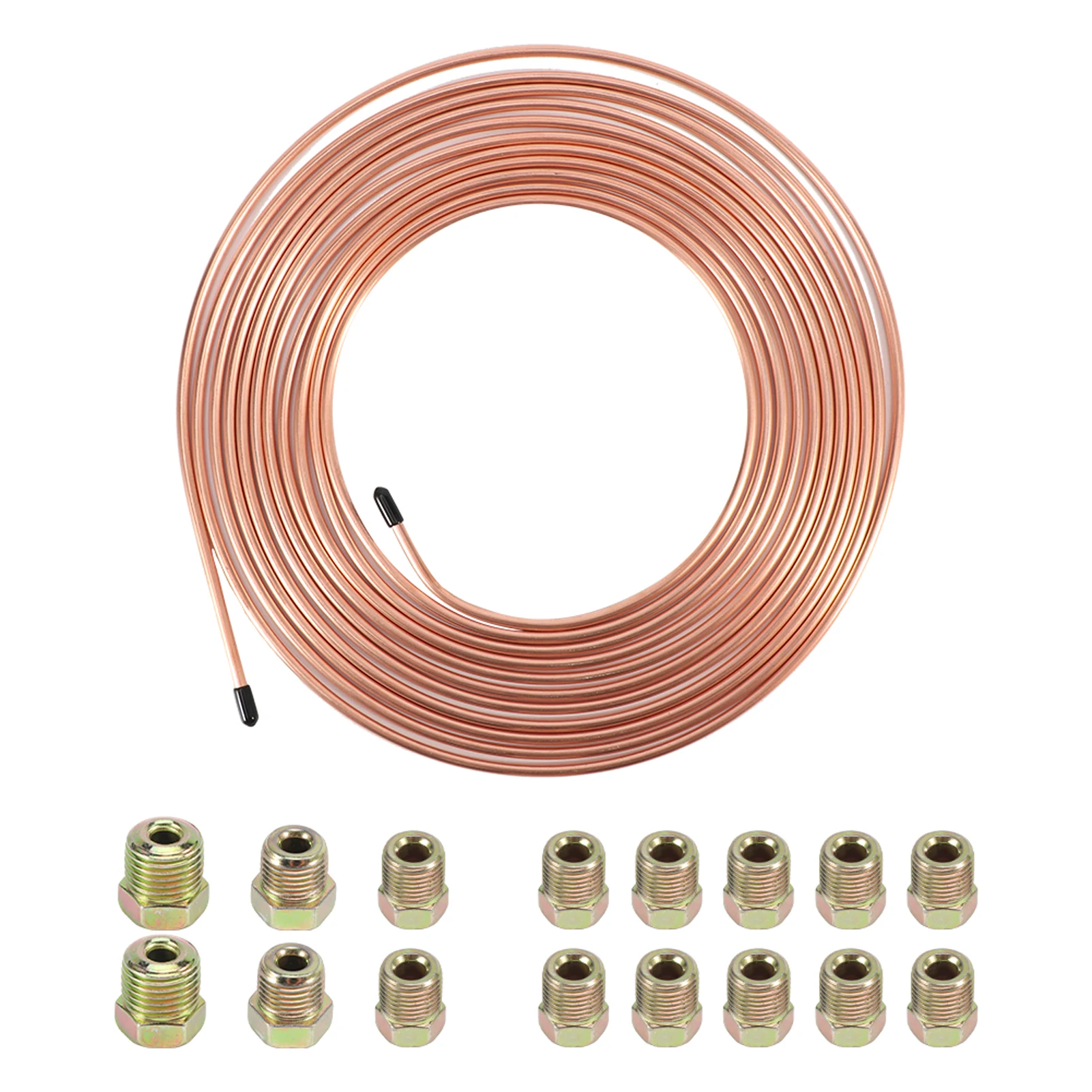 

25 Ft Brake Line Tubing Kit 16 Inverted Flare Fittings Copper Coated Flexible 1/4 3/16 Fuel Transmission Heavy Duty Easy Install