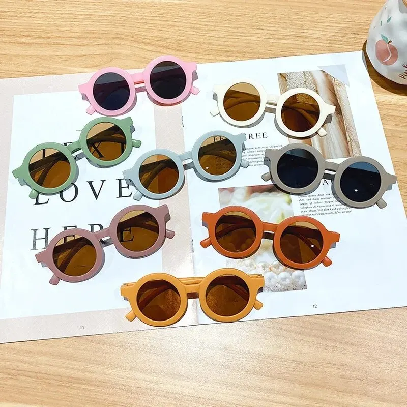 New Fashion Round Frame Candy Colored Sunglasses For Baby Retro Solid Color UV Protection Round Convenience Glasses For Children