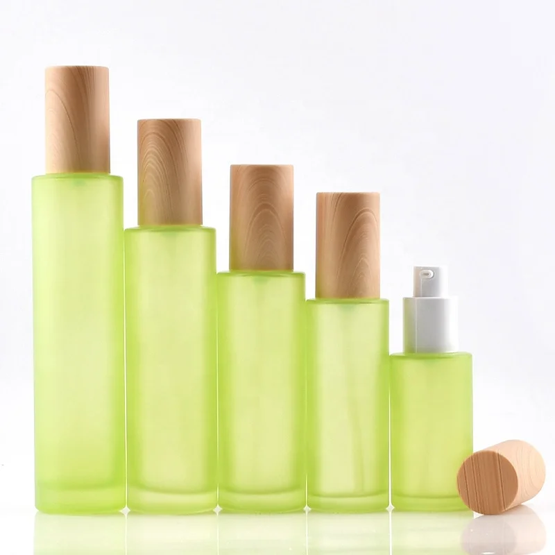 20-100 ml Frosted Green Essence Toner Lotion Spray Fles Reizen Cosmetica Glazen Flessen 20g 30g 50g Gezichtscrème Potten Groothandel