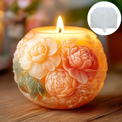 3D Large Peony flower ball rose relief sphere candle silicone mold peony flower ball plant leaf relief resin mold gypsum molds