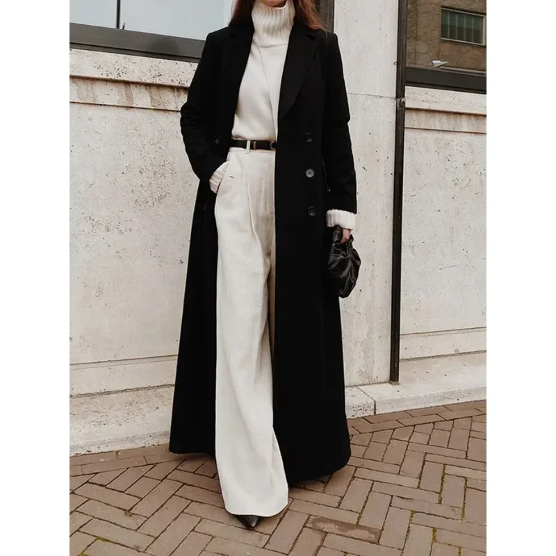 Autumn Winter Fashion Women Coat Y2K Chic Loose Long Oversize Warm Thick Trench Coat Wool Blend Jacket Outwear