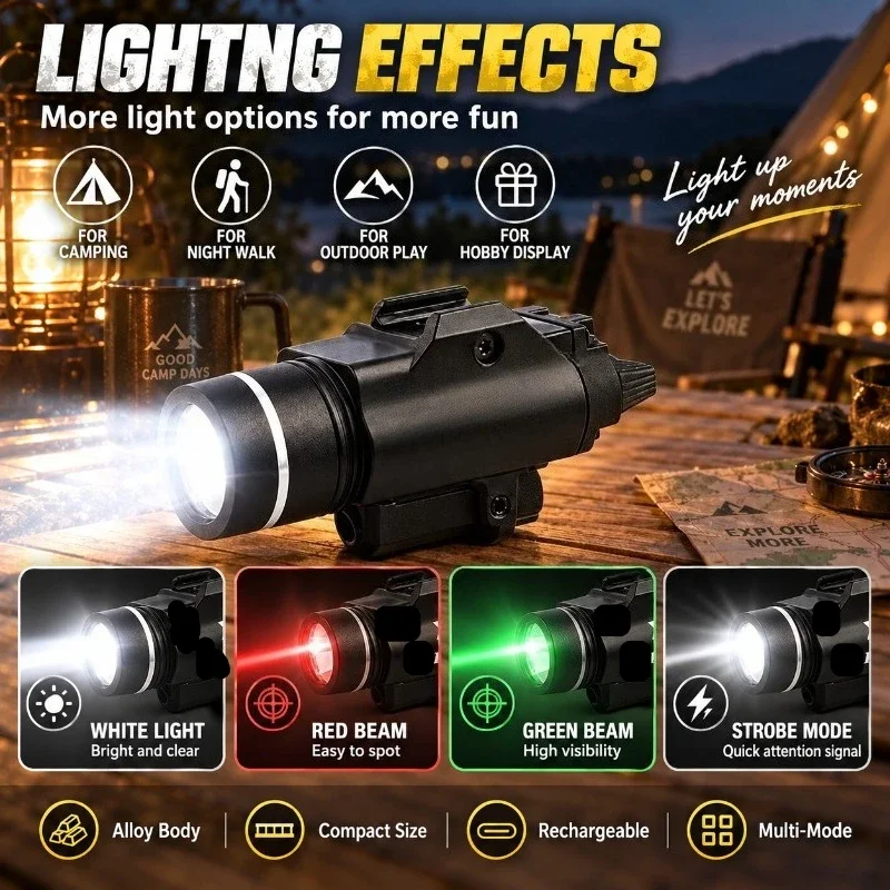 X400U Type Alloy Red & Green Beam Torch, High Bright Dual Lighting, Strobe & Constant Modes, Picatinny Mount, Outdoor Hobby Prop
