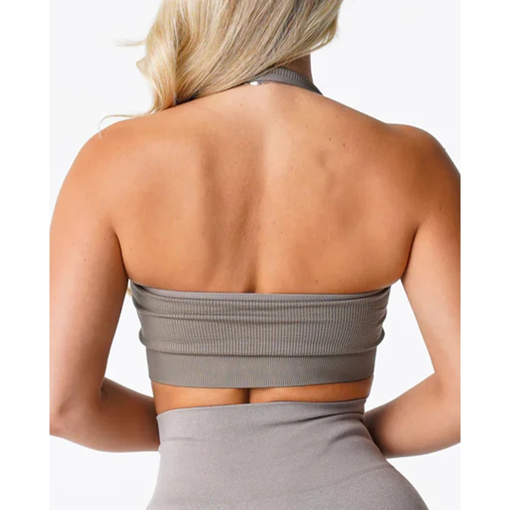 

Limitless Ribbed Seamless Halter Bra Spandex Woman Fitness Elastic Breathable Breast Enhancement Leisure Sports Underwear