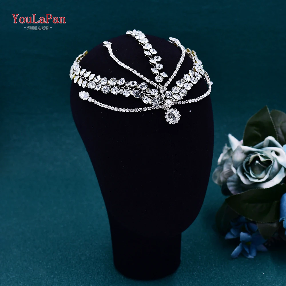 

TOPQUEEN Bride Forehead Accessories Shining Headpieces Bridal Hair Tiaras Wedding Rhinestones Headwear Women Headdress HP669