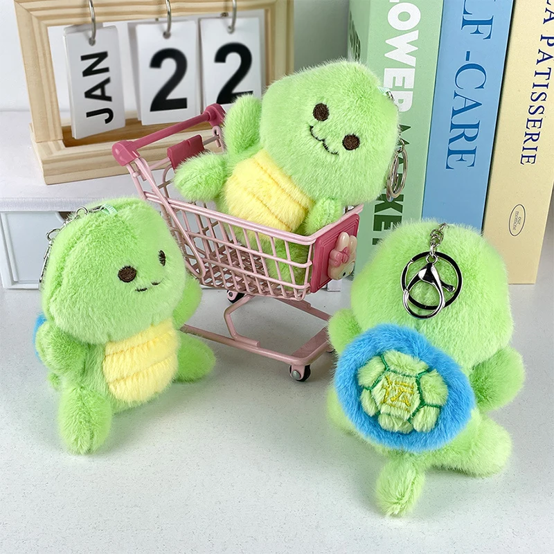 Creative Lucky Turtle Plush Keychain Cartoon Stuffed Animal Doll Keyring Rotatable Turtle Shell Plush Toy School Bag Pendant