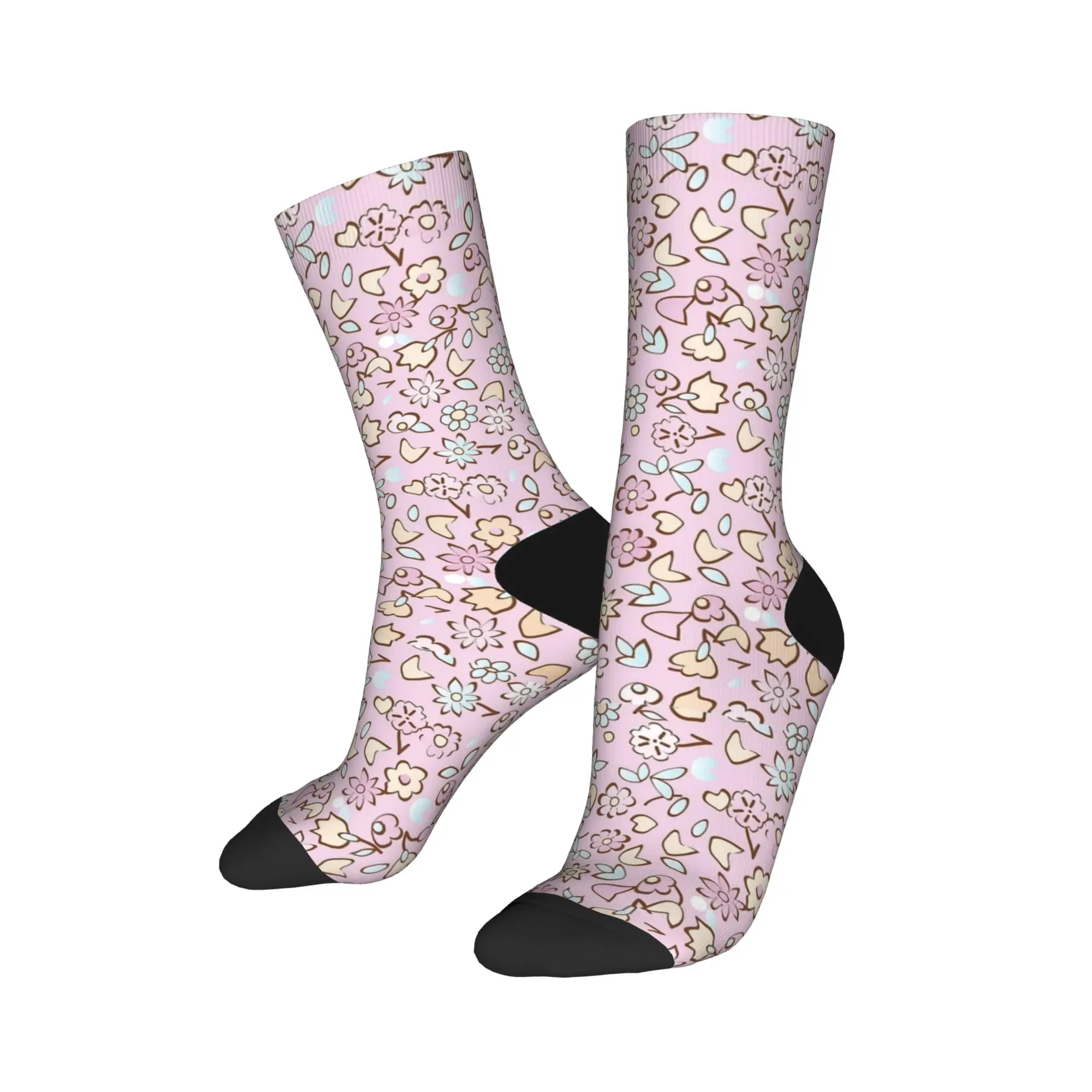 Simple Flowers Pattern Stockings  Fashion Socks Adults Men Breathable Socks Spring Running Printed Anti-Slip Socks Gift Idea