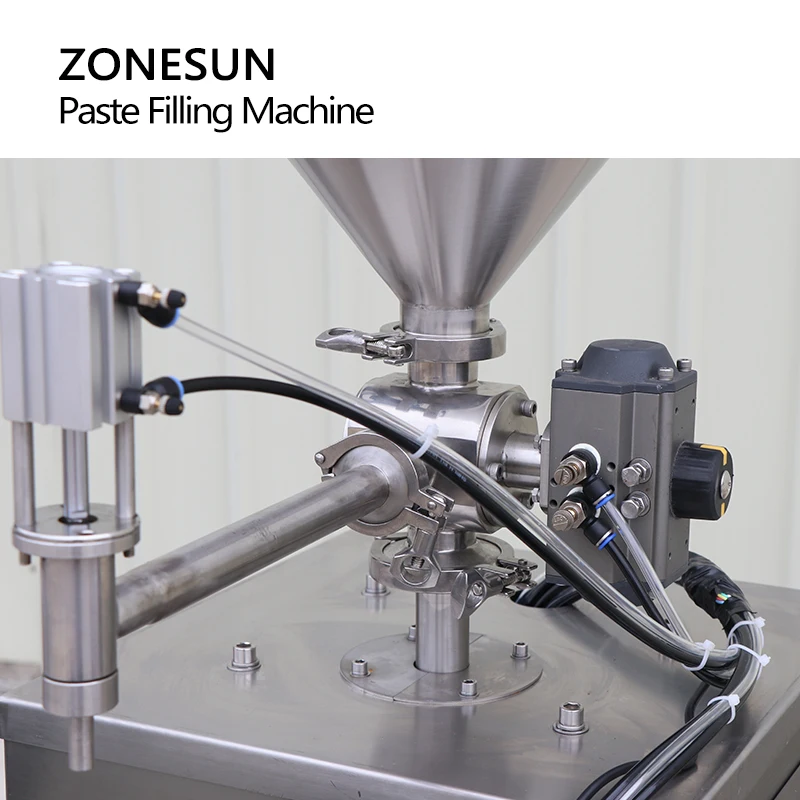 ZONESUN هوائيّ محرك معزز معجون سائل ماكينة حشو لزج كريم عسل كاتشب صلصَة الفلفل الحار خط إنتاج